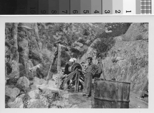 High line for lowering mortar down into canyons for capping type # 2 dams : Brand Park Project, Brand Park SP-30, Glendale, California, October 1935