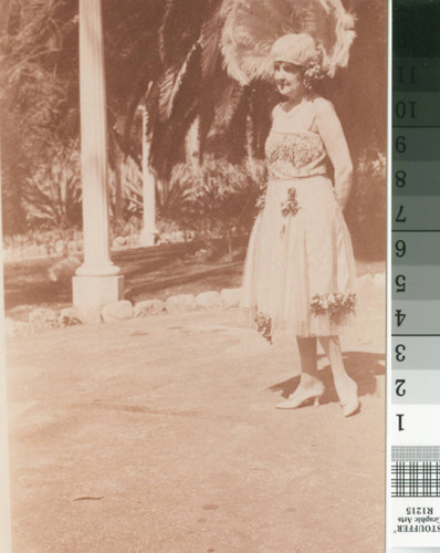 Mary Louise Brand with feathered hat