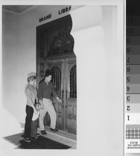 Family entering Brand Library