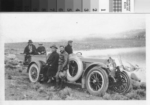 Leslie C. Brand and Fletcher Pomeroy with Tioga Wolf at Mono Lake