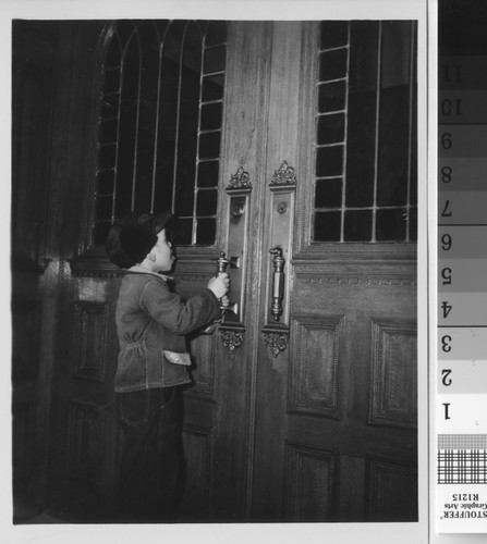 Boy entering Brand Library