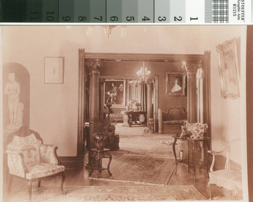 El Miradero drawing room looking through reception hall into library