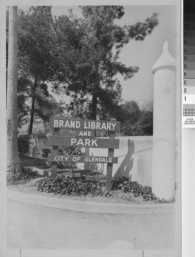 Brand Library and Park, City of Glendale, entrance sign