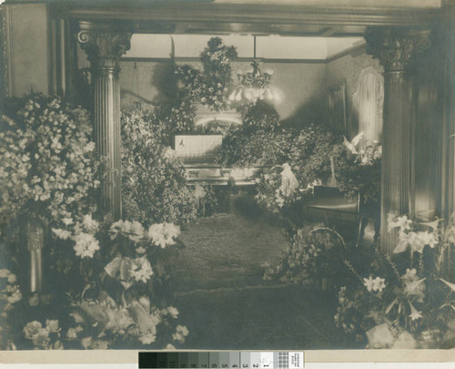 Leslie C. Brand's casket in drawing room