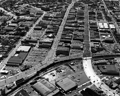 Aerial view of Inglewood, California looking south