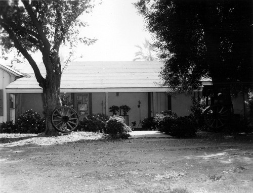 Centinela Adobe and wagon wheels