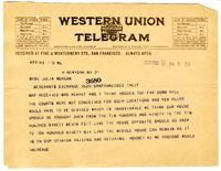 Telegram from William Randolph Hearst to Julia Morgan, December 21, 1919