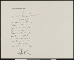 John Quill, letter, 1933-09-02, to Hamlin Garland