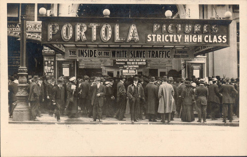 [Postcard of crowd outside Portola Theatre]