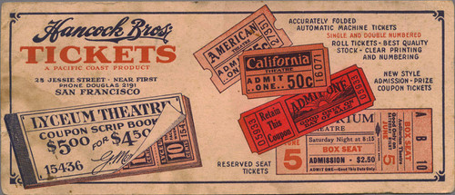 [Advertisement for Hancock Bros. tickets]