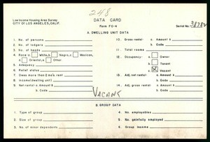 WPA Low income housing area survey data card 248, serial 38782, vacant
