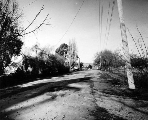 Old St. Raymond's Church looking north going towards Hansen Ranch, (1970s), photograph