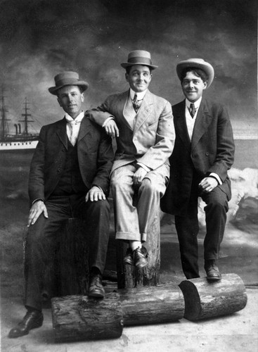 Photographic postcard of Rod Tehan, Witt Dougherty and Lewis Dougherty, (early 1900s), photograph