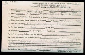 WPA household census employee document for Arma S. Mertens, Los Angeles