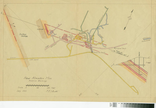 Map of the America Shaft at the New Almaden Quicksilver Mine