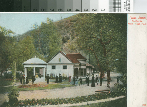 Postcard of the Mineral Springs Fountain and Bath House At Alum Rock Park