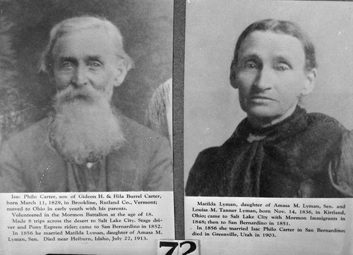Isac Philo Carter, March 11, 1829 - July 27, 1913 and Matilda (Lyman) Carter, November 14, 1836 - 1903