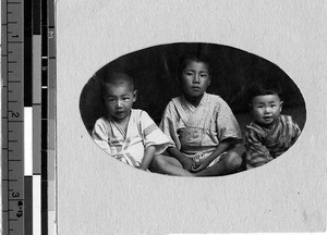 Portrait of three young children, Hakodate, Japan, ca. 1900/1920