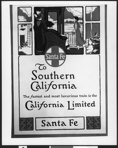 Illustrated Santa Fe Railway advertisement for the California Limited train, ca.1920 (May, 1963?)
