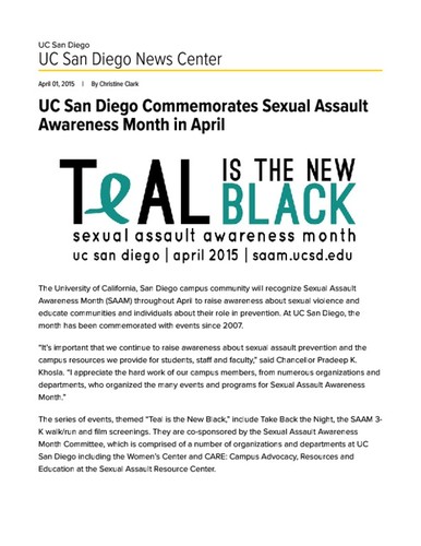 UC San Diego Commemorates Sexual Assault Awareness Month in April