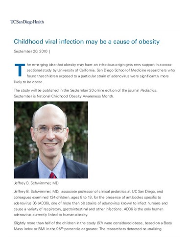 Childhood viral infection may be a cause of obesity