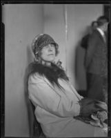 Ethel Broderick, Bellevue Arms apartment manager, photographed during the Hickman kidnap and murder trial, Los Angeles, 1928