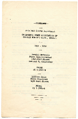 California State Association of Colored Women's Clubs, Inc. Arts and Crafts Department 1949-1950 programme