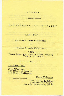 California State Association of Colored Women's Clubs, Inc. Department of History 1966-1967 program