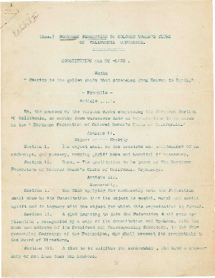 Northern Federation of Colored Women's Clubs of California orphanage constitution and by-laws