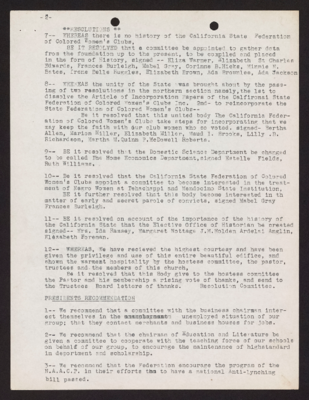 California State Association of Colored Women's Clubs, Inc. resolutions for 1939-40