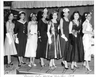 Group photograph of models in the "Dream Hats Walkin" Style Show