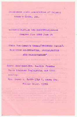 California State Association of Colored Women's Clubs, Inc. legislation and citizenship program June 1969-June 1971