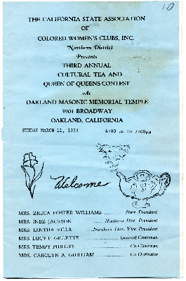 California State Association of Colored Women's Clubs, Inc. Northern District presents third annual cultural tea and Queen of Queens contest program