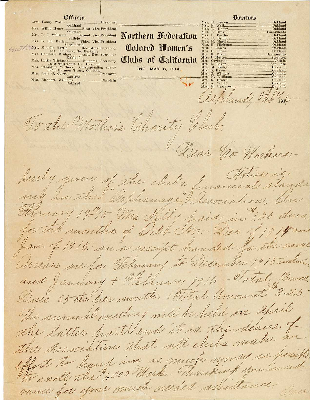 Letter from Fannie Wall to members of the Mother's Charity Club members