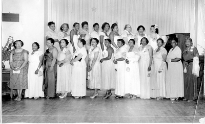 Group photograph of women in evening gowns