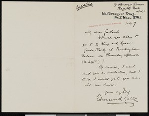 Edmund Gosse, letter, 1924-07-07, to Hamlin Garland