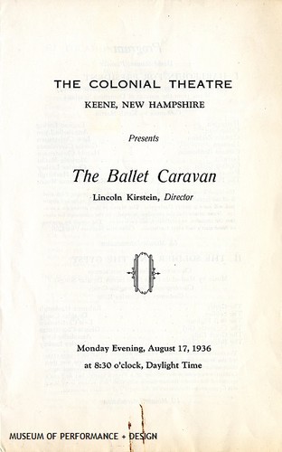 Program for Ballet Caravan performance at the Colonial Theatre, Keene, New Hampshire, August 17, 1936