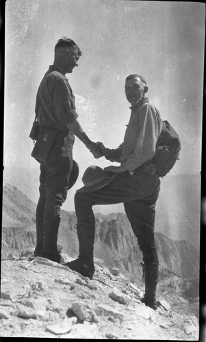 Col. John R. White with Inyo Forest Supervisor near or on Mount Whitney