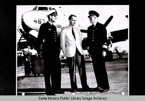 Top medical officers from the Royal Swedish Air Force visit Douglas Aircraft Company's Santa Monica plant (left to right Captain Kjell Rasmusson, Professor H. Christiansen, and Lt. Col. L. Westering, deputy air surgeon)