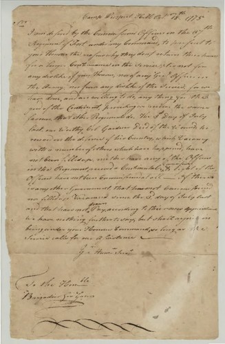 Letter to Brigadier General Green from the commissioned officers of the 37th Regiment of Foot discontinuing service for lack of commissions and appointments