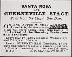 Advertisement for Santa Rosa and Guerneville Stage Line, appearing in the Santa Rosa Daily Democrat in 1875