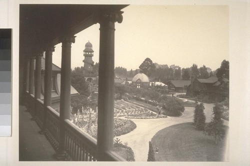 [View of grounds from balcony of mansion]