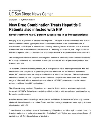 New Drug Combination Treats Hepatitis C Patients also infected with HIV