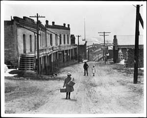 View of the main business street in Gold Hill, Nevada, ca.1900