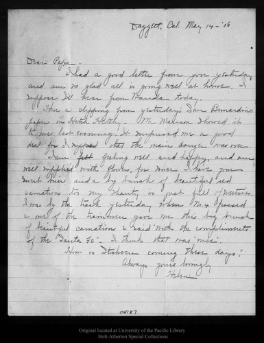Letter from Helen [Muir] to [John Muir], 1908 May 14