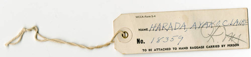 Identification tag, WCCA-Form S-4, Ayako Claire Harada