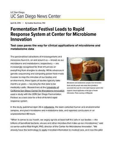 Fermentation Festival Leads to Rapid Response System at Center for Microbiome Innovation