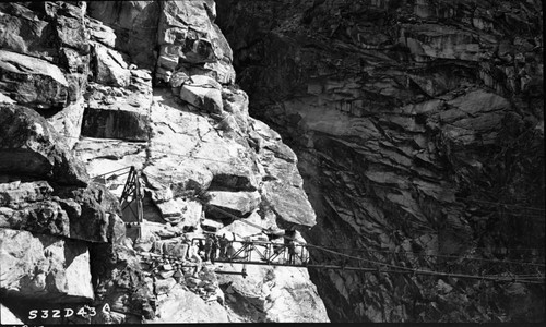 Construction, bridges Hamilton Gorge area of High Sierra Trail, remarks: 3 picture panorama 01785-7, left panel of a three panel panorama