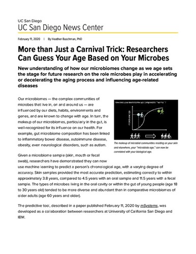More than Just a Carnival Trick: Researchers Can Guess Your Age Based on Your Microbes