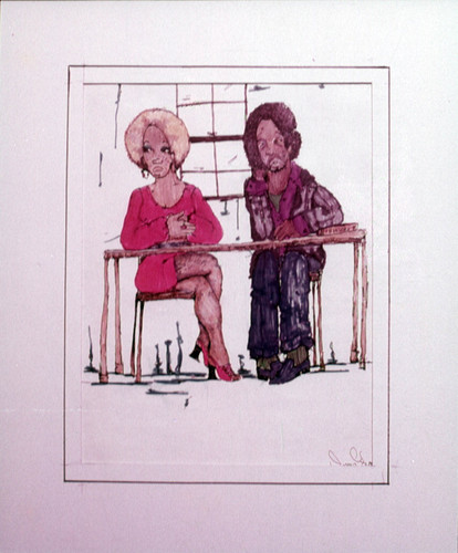 Drawing of a man and woman sitting at a table